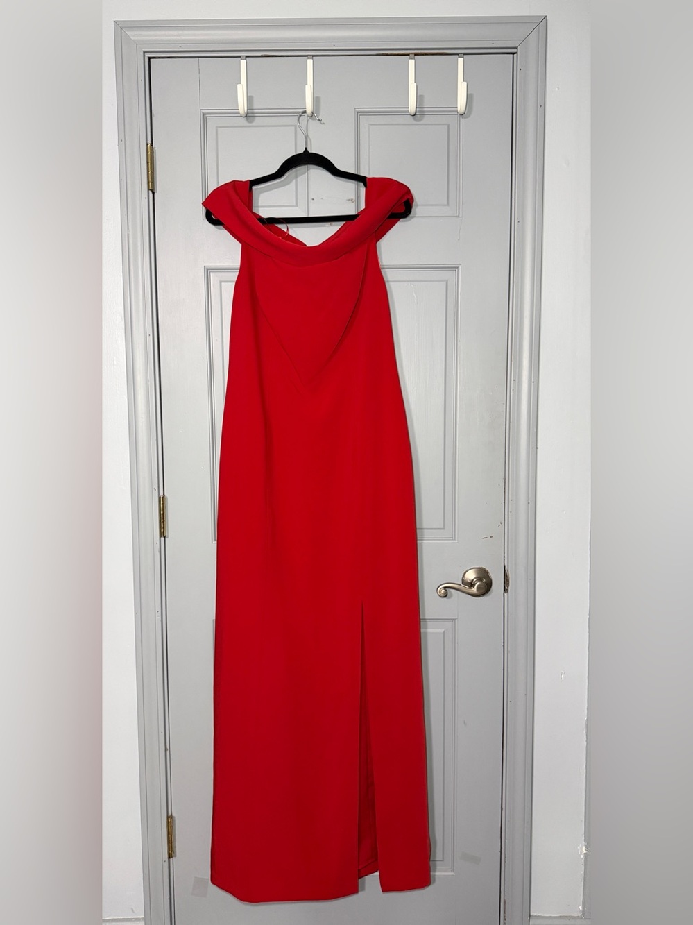 Lauren Ralph Lauren Red Off-Shoulder Cowl Maxi Dress with Front Slit FLAW